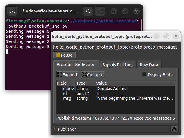 Hello World Python Protobuf in eCAL Monitor