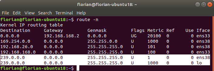 Ubuntu route -n