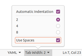 Space indentation in gedit