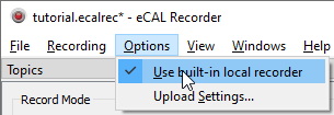 eCAL Rec menu bar options